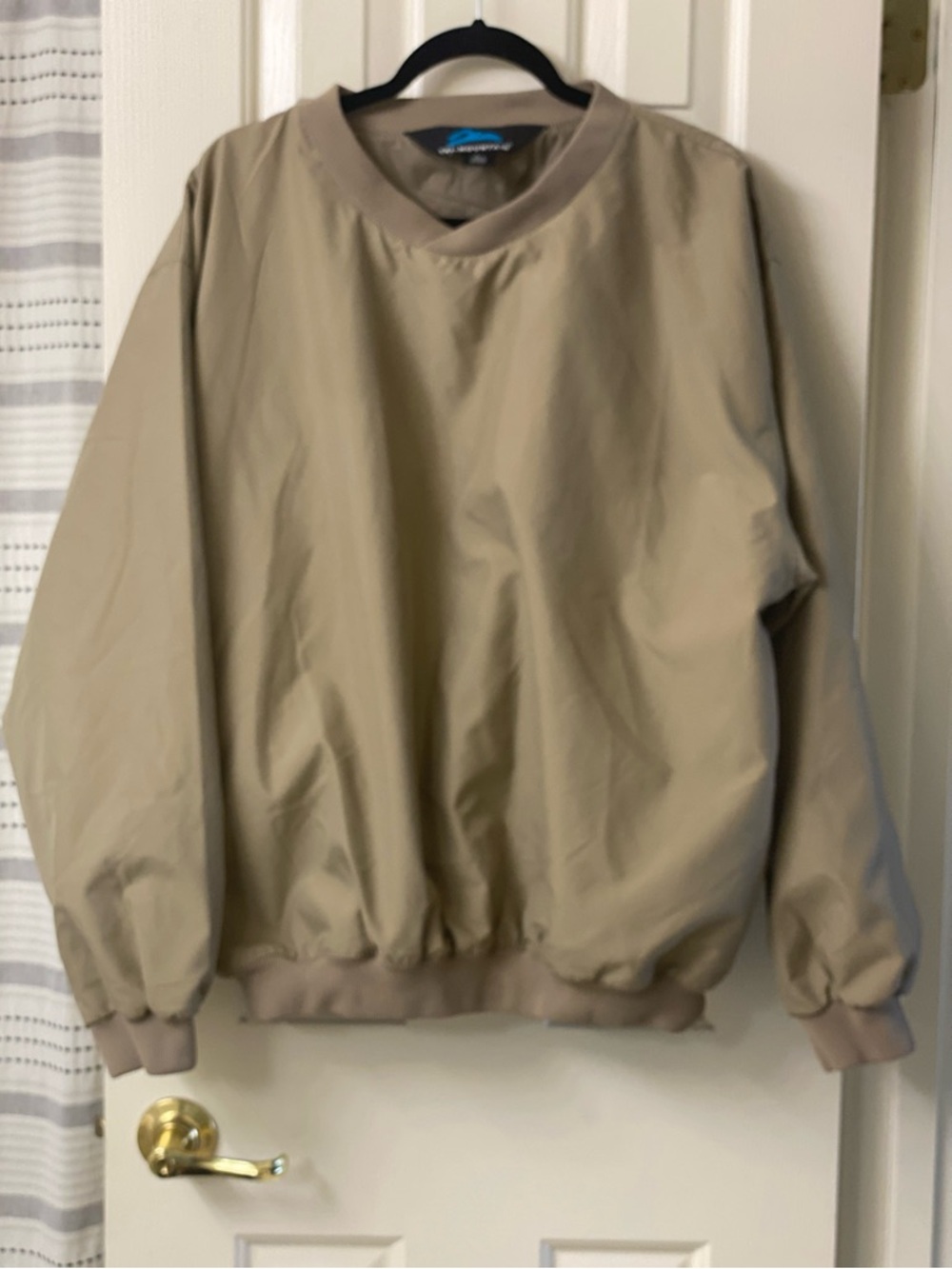 Tri-Mountain Tan V-Neck Windbreaker Pullover Jacket With Side Pockets Size Large